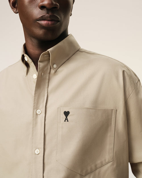 Beige Cotton Boxy Embroidered Ami De Coeur Shirt - 4 - Ami Paris