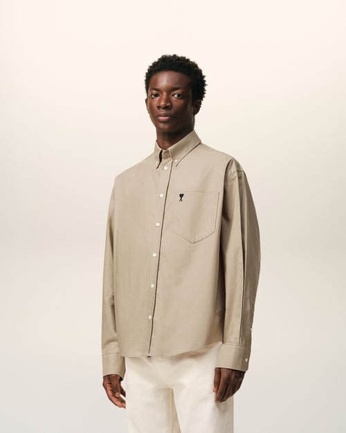 Chemise Boxy Beige Ami De Coeur Brodé en Coton - 6 - Ami Paris