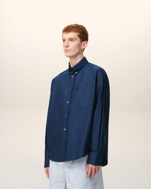 Blue Cotton Boxy Embroidered Ami De Coeur Shirt - Man - 6 - AMI Paris - Ami Paris