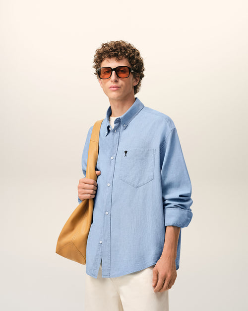 Blue Cotton Boxy Embroidered Ami De Coeur Shirt - 1 - Ami Paris