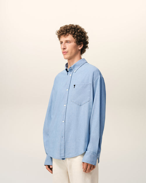 Blue Cotton Boxy Embroidered Ami De Coeur Shirt - Man - 6 - AMI Paris - Ami Paris