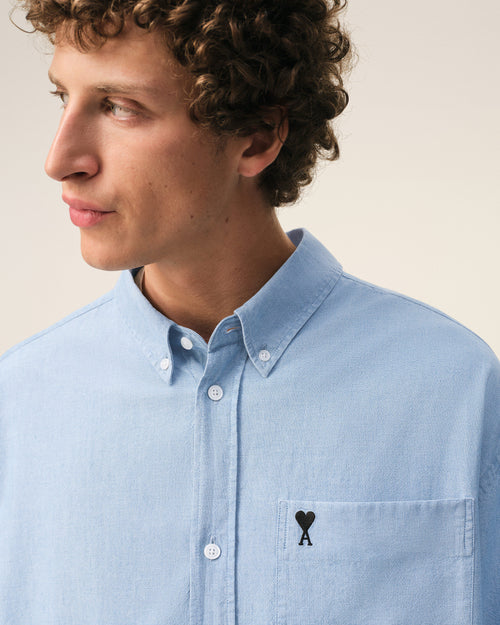 Blue Cotton Boxy Embroidered Ami De Coeur Shirt - Man - 4 - AMI Paris - Ami Paris