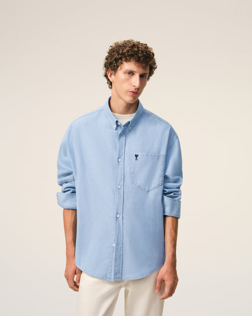 Blue Cotton Boxy Embroidered Ami De Coeur Shirt - Man - 3 - AMI Paris - Ami Paris