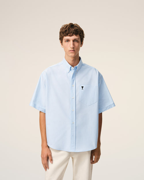 Blue Cotton Boxy Embroidered Ami De Coeur - Man - 3 - AMI Paris - Ami Paris