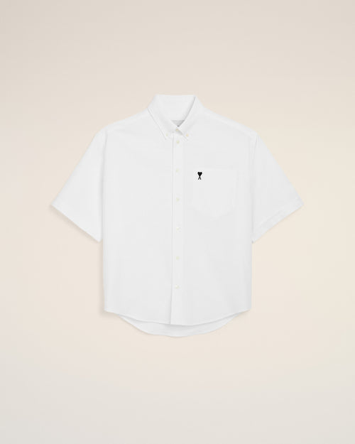 White Cotton Boxy Embroidered Ami De Coeur - NATURAL WHITE - Ami Paris