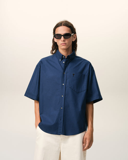 Blue Cotton Boxy Embroidered Ami De Coeur - 2 - Ami Paris