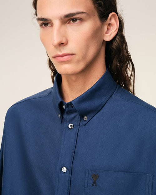 Blue Cotton Boxy Embroidered Ami De Coeur - 4 - Ami Paris