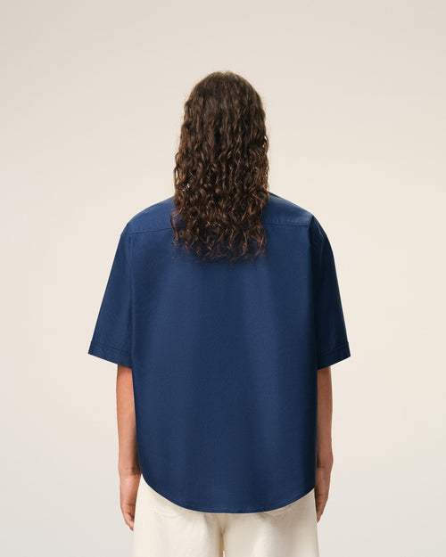 Camisa boxy Ami de Cœur con bordado de algodón azul - Hombre - 5 - AMI Paris - Ami Paris