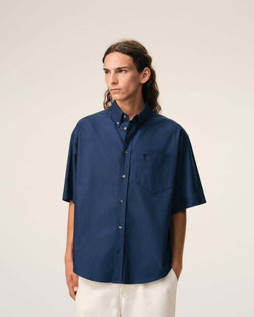 Camisa boxy Ami de Cœur con bordado de algodón azul - Hombre - 3 - AMI Paris - Ami Paris
