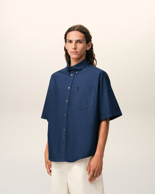 Camisa boxy Ami de Cœur con bordado de algodón azul - Hombre - 6 - AMI Paris - Ami Paris