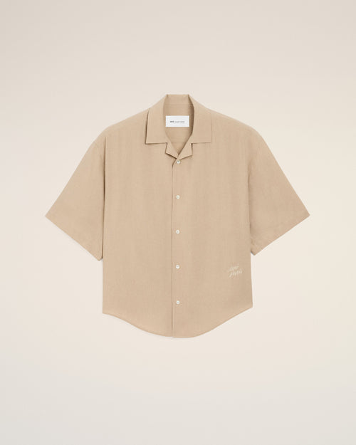 Beige Short Sleeve Embroidered Ami Paris Boxy Shirt - WHITE COFFEE - Ami Paris