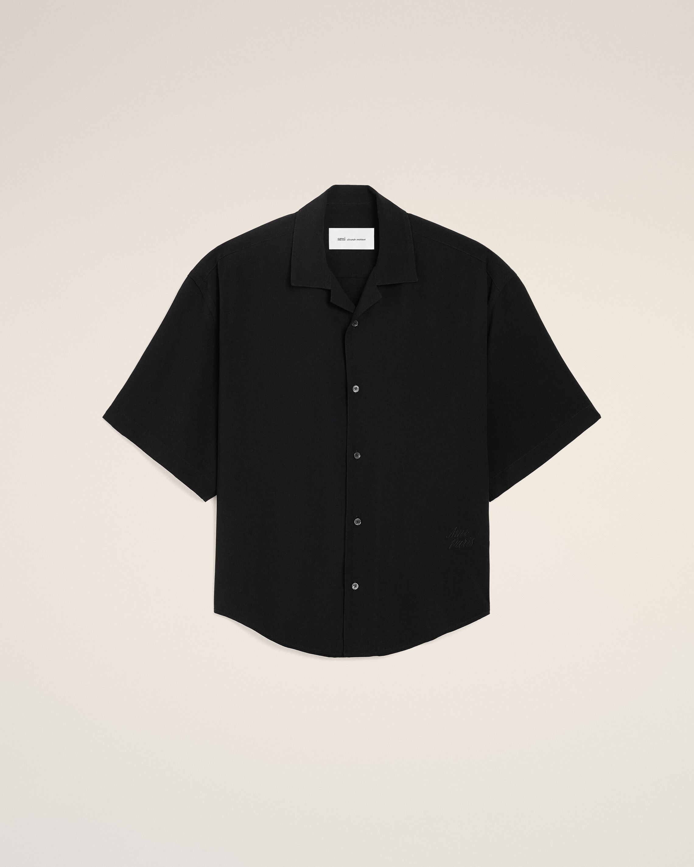 Black Short Sleeve Embroidered Ami Paris Boxy Shirt - 1