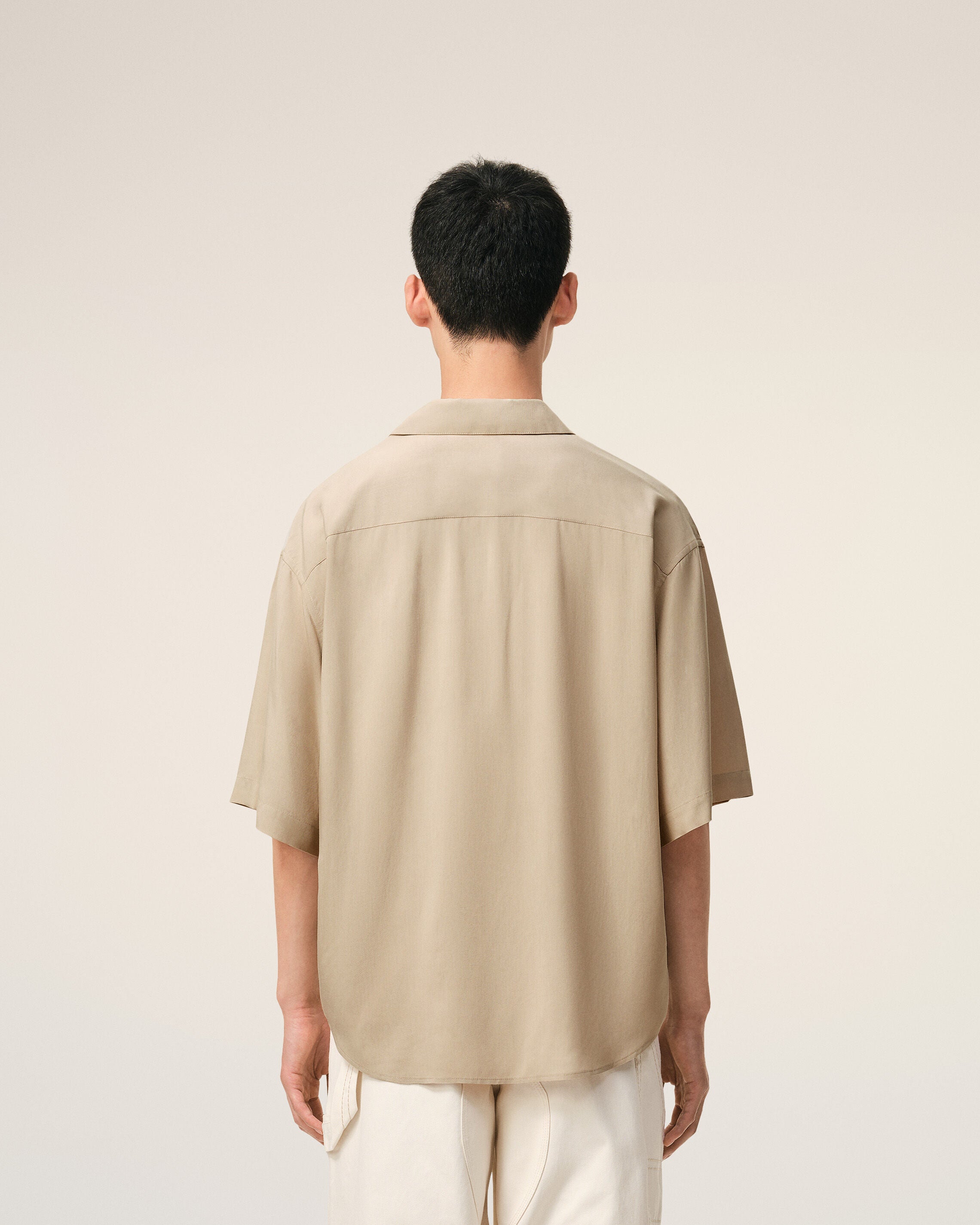 Beige Short Sleeve Embroidered Ami Paris Boxy Shirt - 5