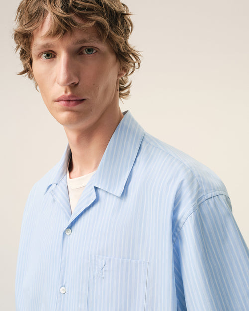 Blue Cotton Short Sleeve Ami De Coeur Boxy Shirt  - 4 - Ami Paris