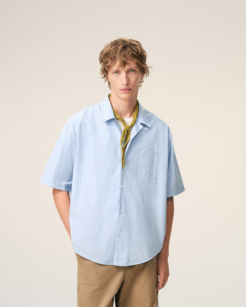 Blue Cotton Short Sleeve Ami De Coeur Boxy Shirt  - Man - 3 - AMI Paris - Ami Paris