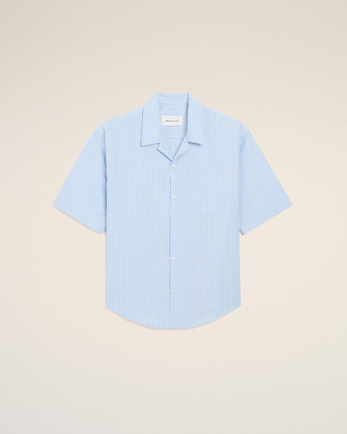 Blue Cotton Short Sleeve Ami De Coeur Boxy Shirt  - 1 - Ami Paris