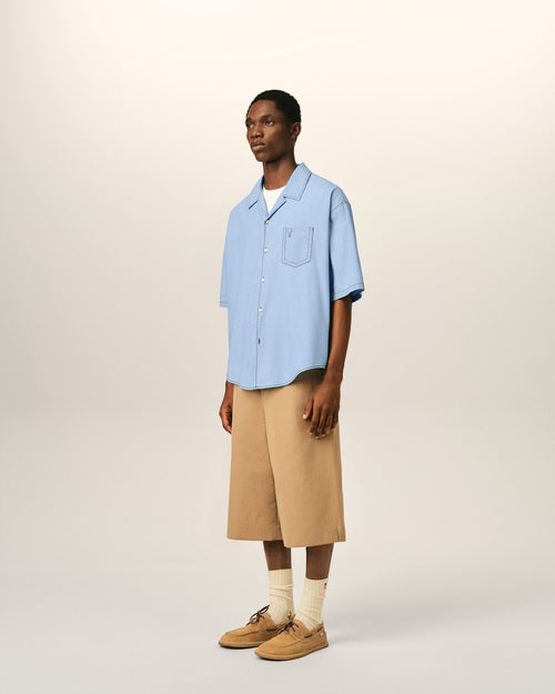 Blue boxy cotton short-sleeve shirt with Ami de Coeur - Man - 6 - AMI Paris - Ami Paris