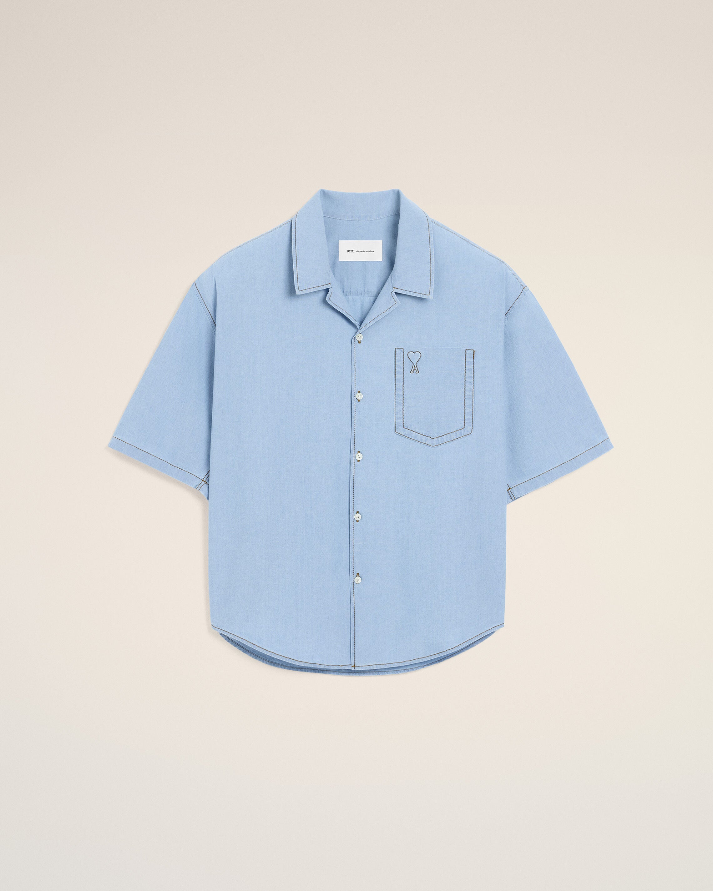 Blue boxy cotton short-sleeve shirt with Ami de Coeur - 1