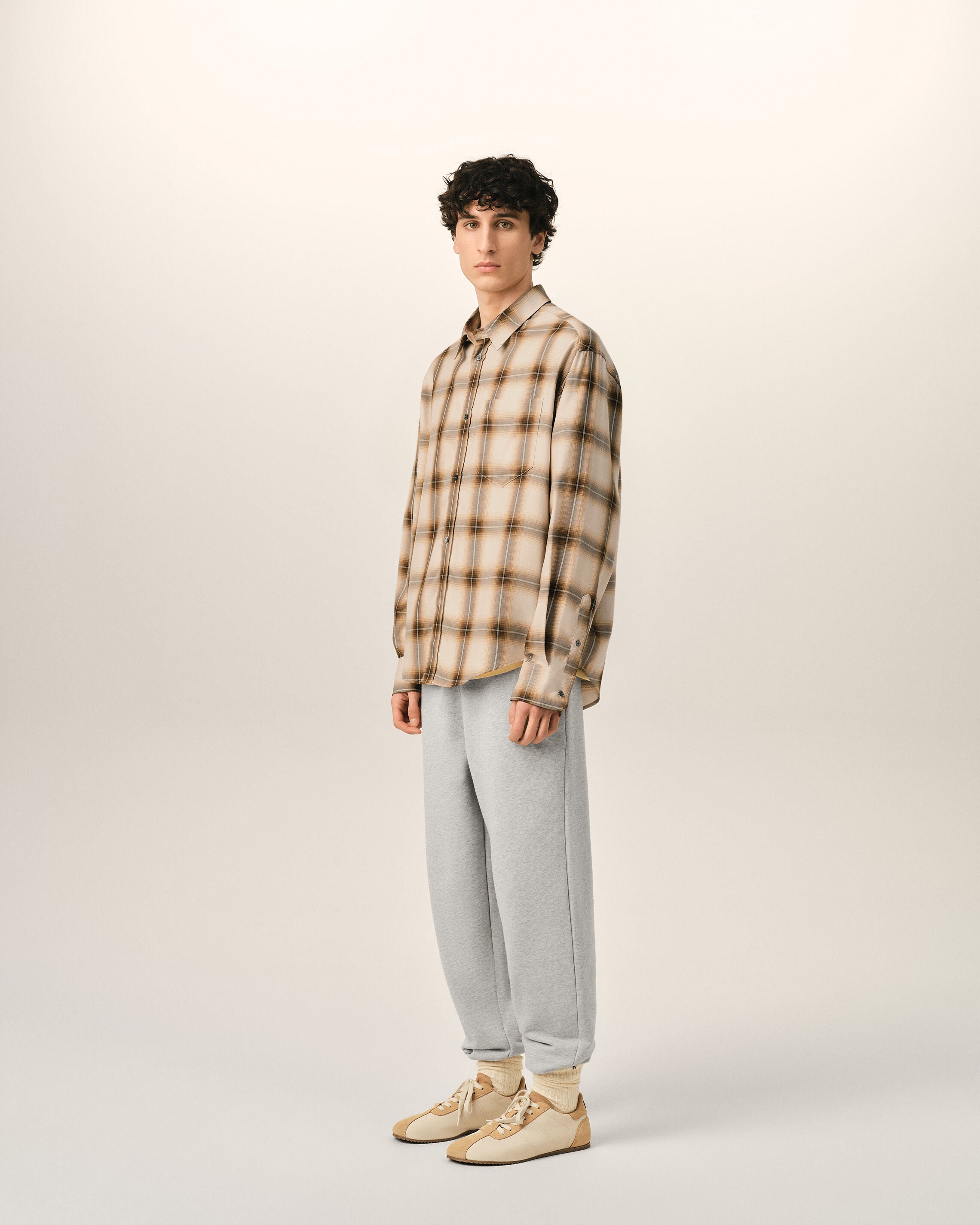 Boxy Beige Checkered Shirt Ami De Coeur In Canvas - 6