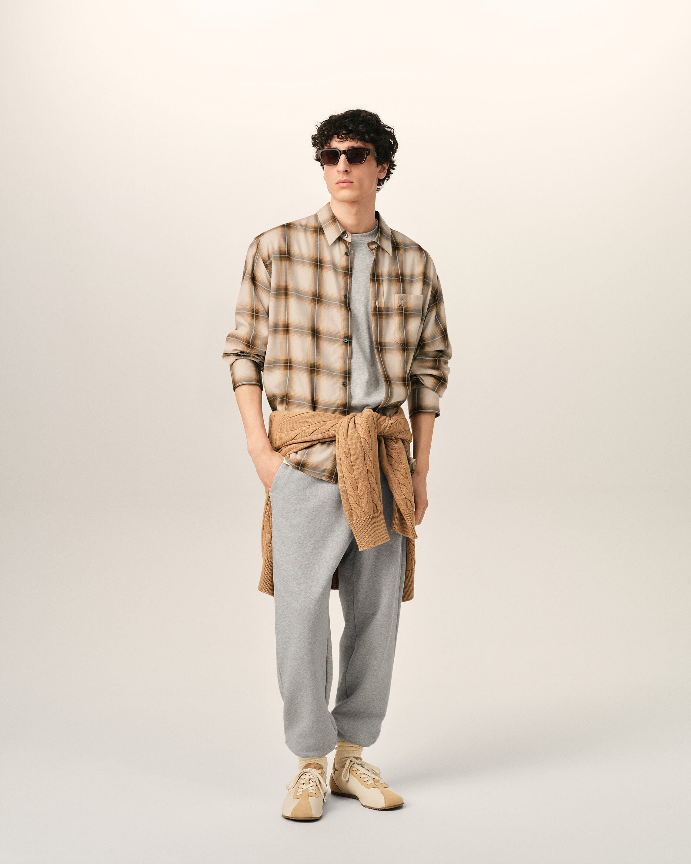 Boxy Beige Checkered Shirt Ami De Coeur In Canvas - 3