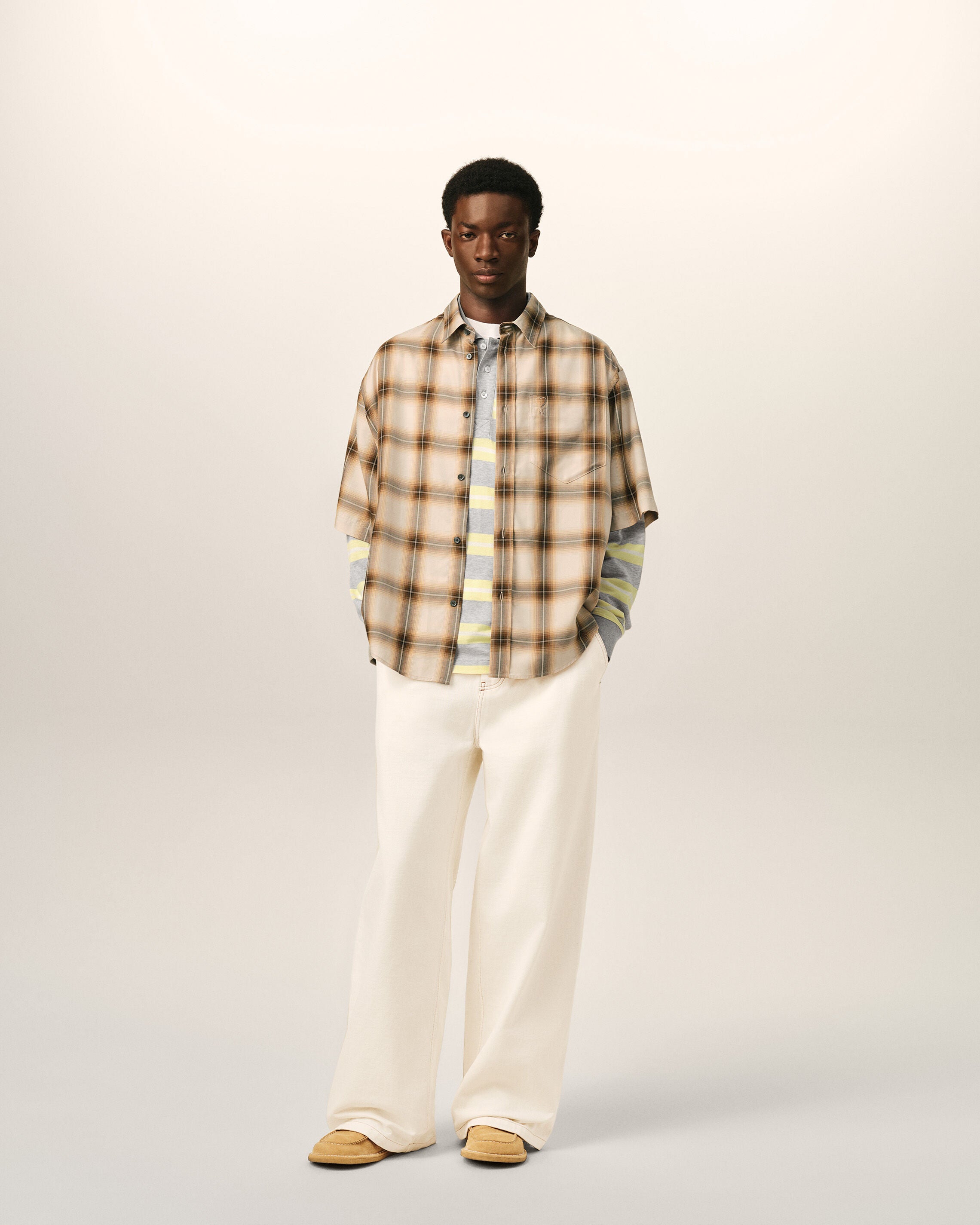TAUPE BEIGE/CARAMEL Boxy Beige Checkered Shirt Ami De Coeur In