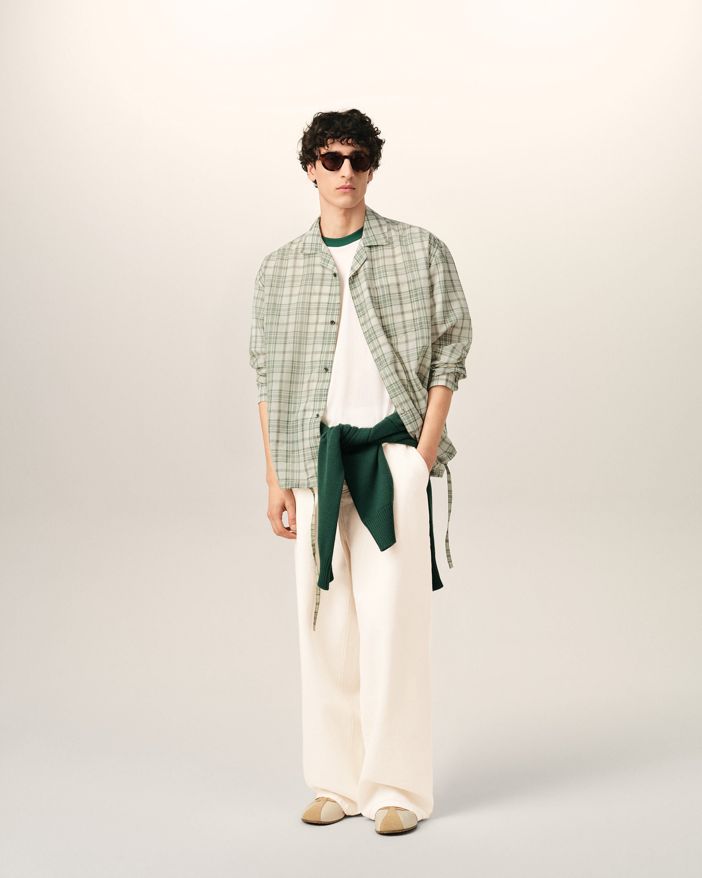 FIR GREEN/CREAM WHITE Green Boxy Cotton Checkered Shirt | Ami Paris