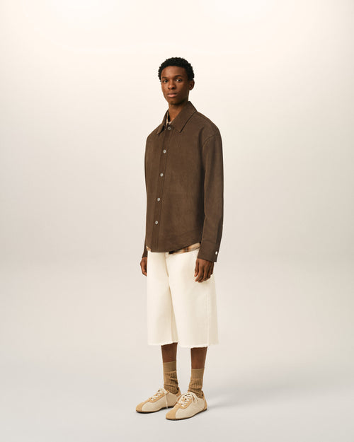 Sobrecamisa abotonada de cuero de cabra marrón - Hombre - 6 - AMI Paris - Ami Paris