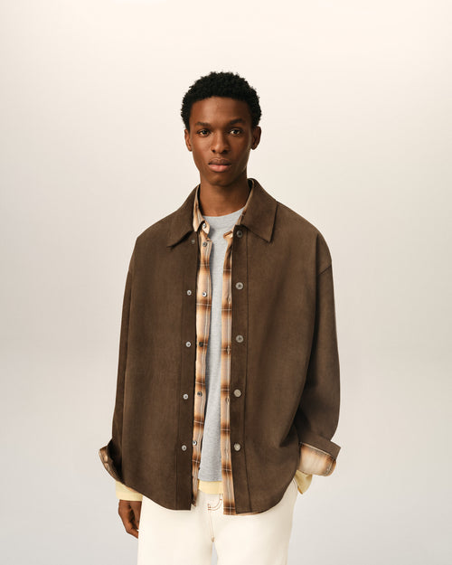 Brown Goat Leather Buttoned Overshirt - 1 - Ami Paris