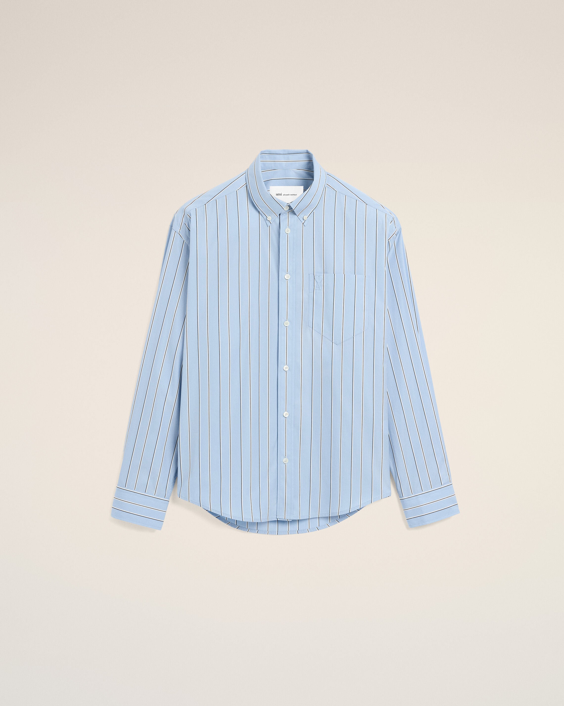 Blue boxy striped cotton shirt with embossed Ami de Coeur - 1