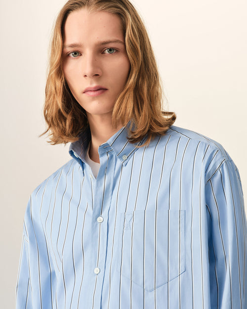 Blue boxy striped cotton shirt with embossed Ami de Coeur - Man - 4 - AMI Paris - Ami Paris