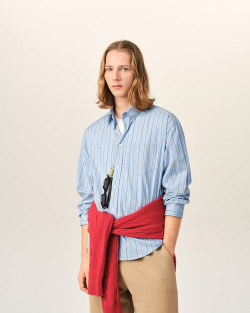 Blue boxy striped cotton shirt with embossed Ami de Coeur - 1 - Ami Paris
