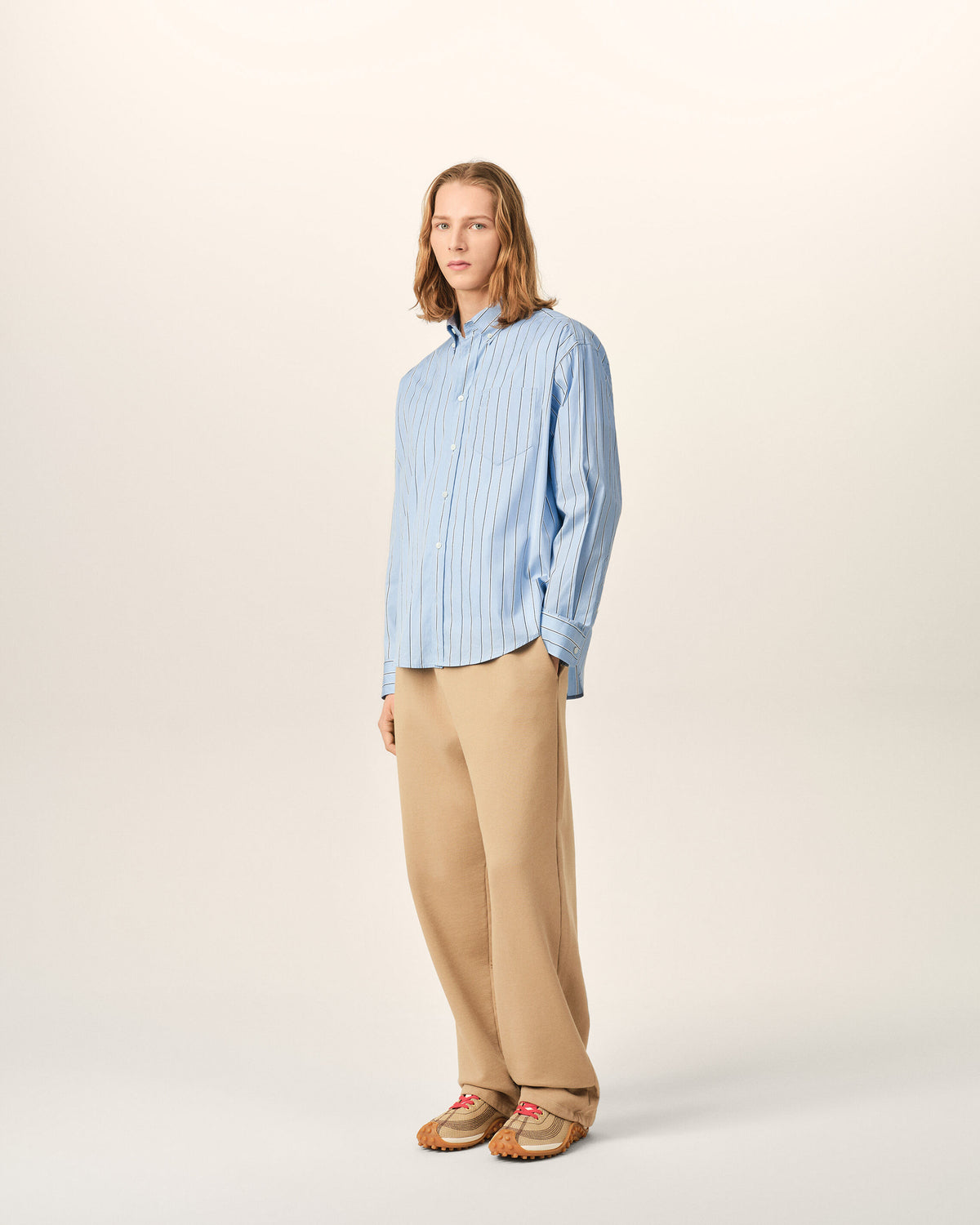 Blue boxy striped cotton shirt with embossed Ami de Coeur - 6