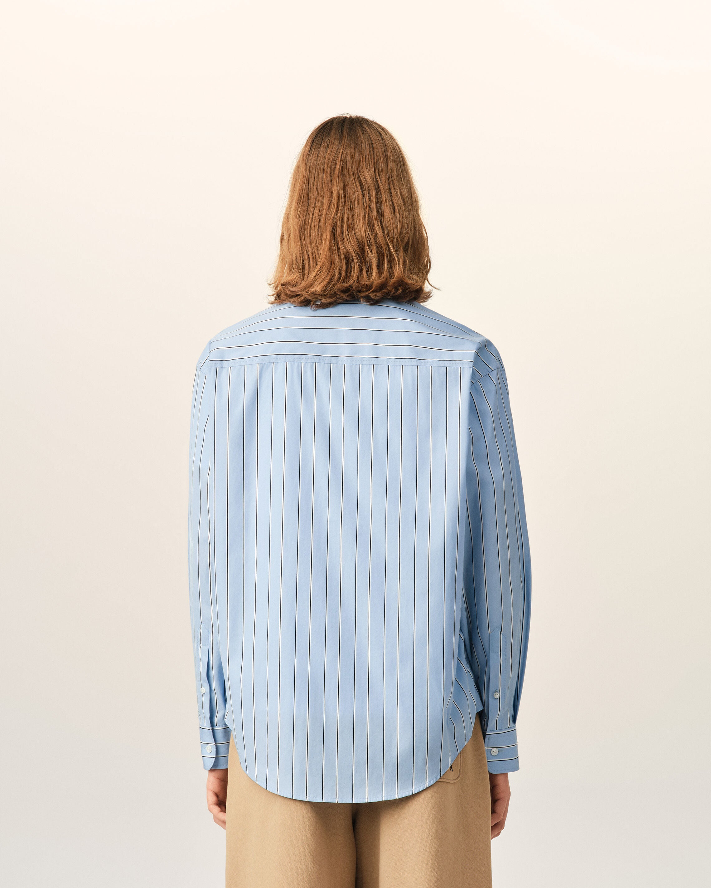 Blue boxy striped cotton shirt with embossed Ami de Coeur - 5