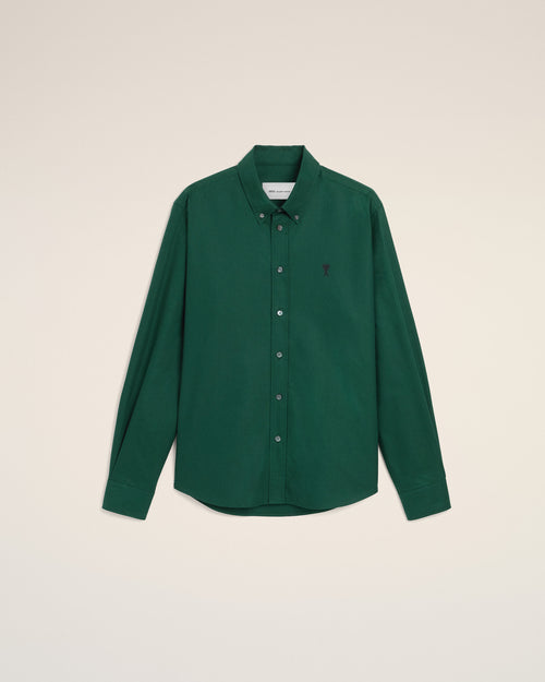 Green cotton shirt with Ami de Coeur - Man - 1 - AMI Paris - Ami Paris