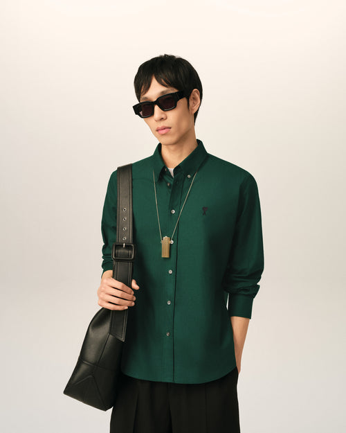 Green cotton shirt with Ami de Coeur - 2 - Ami Paris