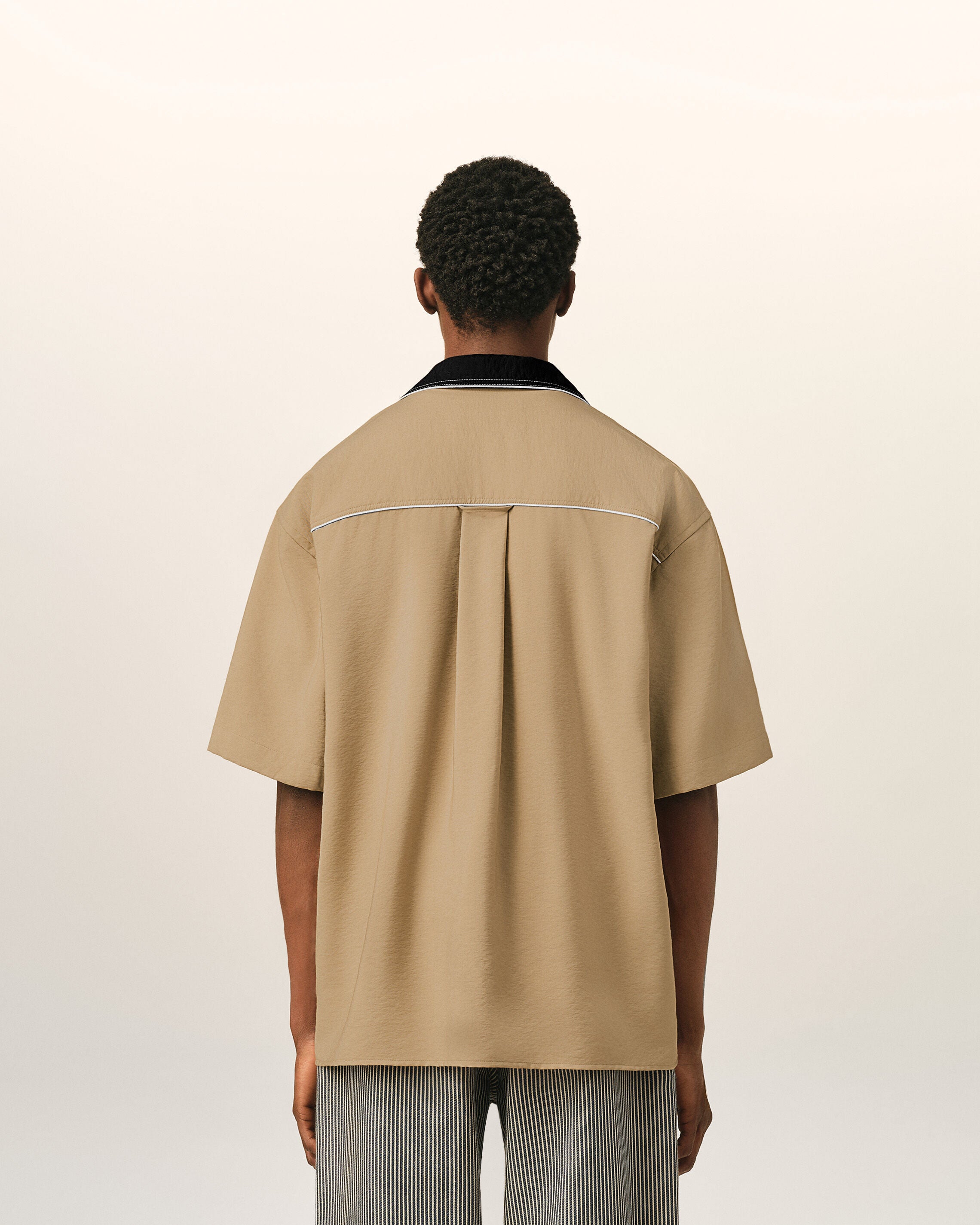 Chemise boxy bicolore beige en twill de viscose manches courtes - 5