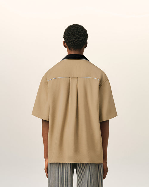 Chemise boxy bicolore beige en twill de viscose manches courtes - Homme - 5 - AMI Paris - Ami Paris