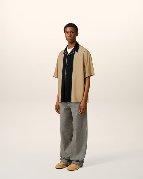 Beige boxy bicolor viscose twill short-sleeve shirt - Man - 6 - AMI Paris - Ami Paris