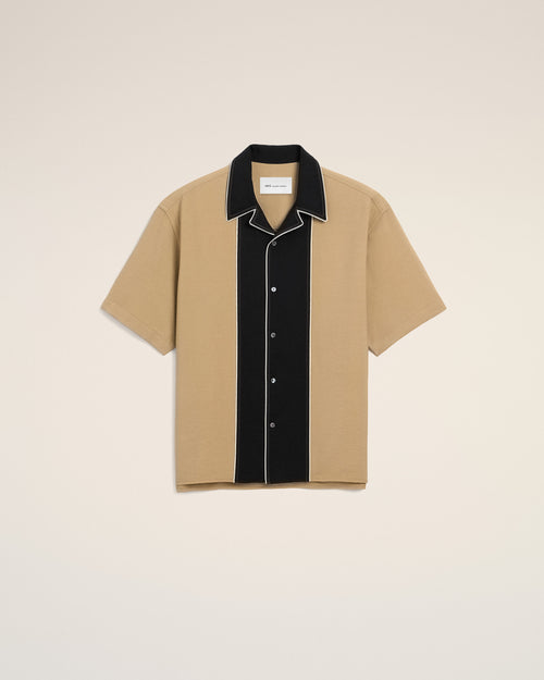 Chemise boxy bicolore beige en twill de viscose manches courtes - Homme - 1 - AMI Paris - Ami Paris