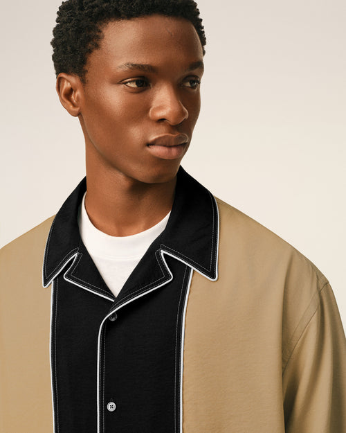 Chemise boxy bicolore beige en twill de viscose manches courtes - Homme - 4 - AMI Paris - Ami Paris