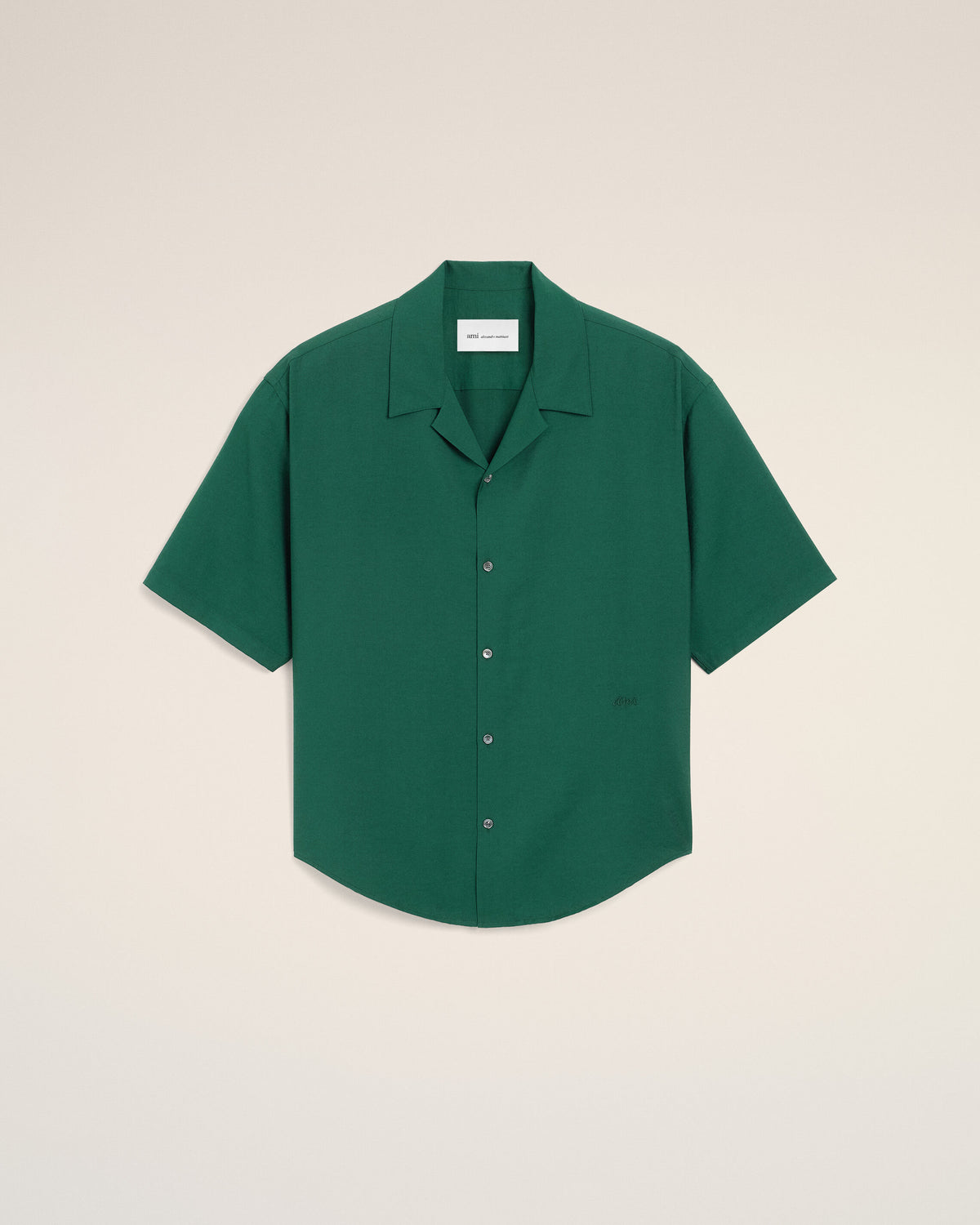 Camicia boxy in twill di viscosa verde a maniche corte - 1