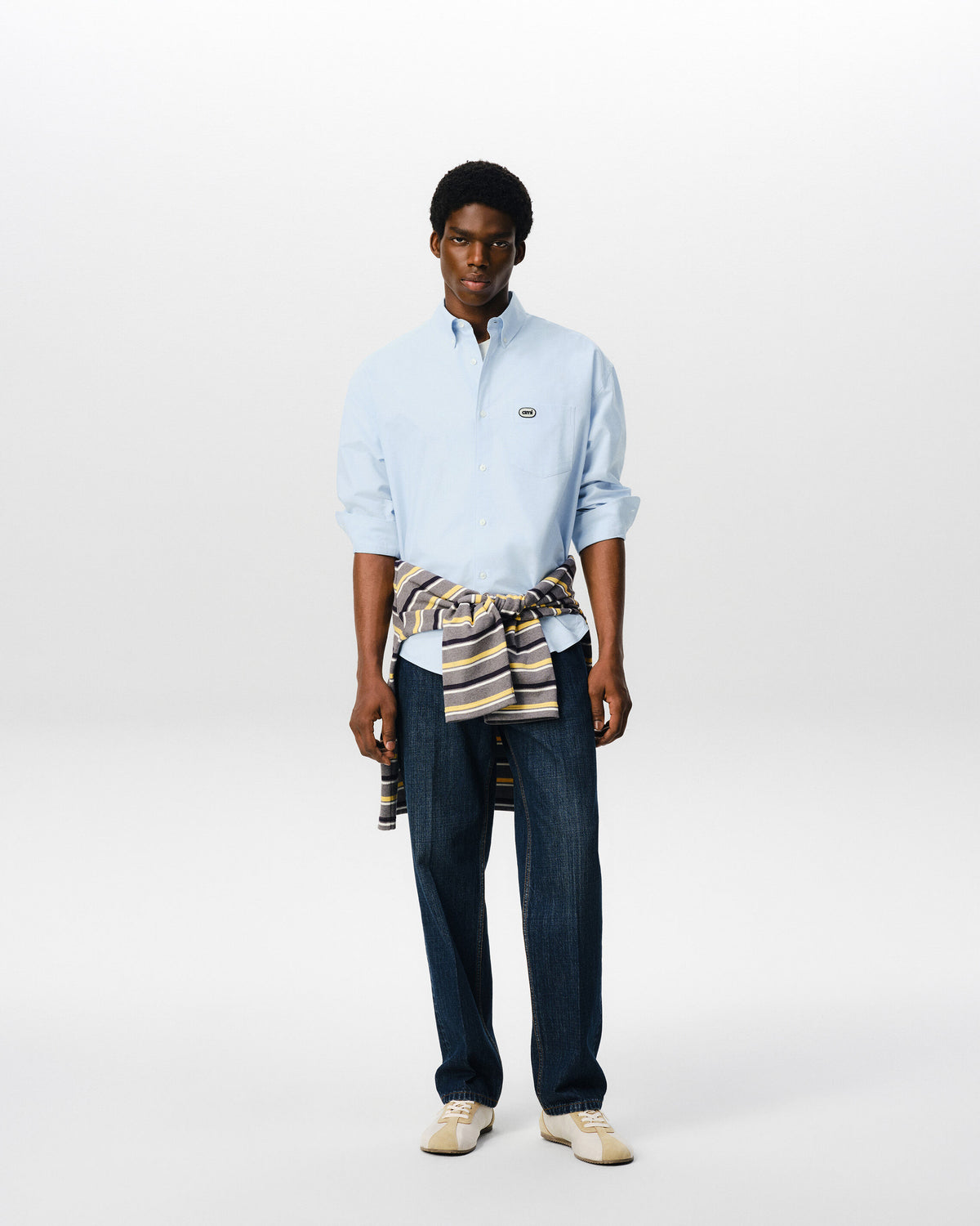 Chemise boxy bleue en coton patch Ami - 3