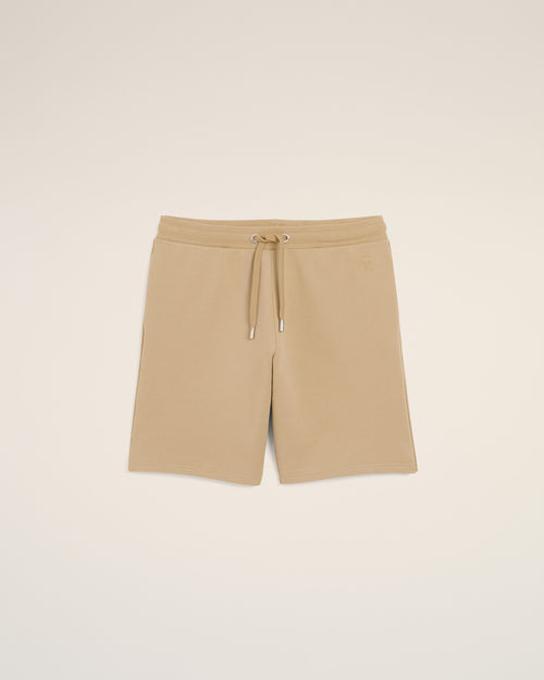 Beige cotton shorts with embossed Ami de Coeur - Man - 1 - AMI Paris - Ami Paris