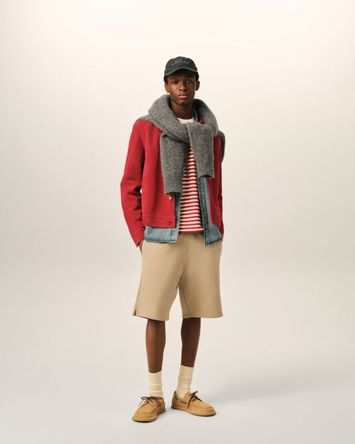 Beige cotton shorts with embossed Ami de Coeur - Man - 2 - AMI Paris - Ami Paris