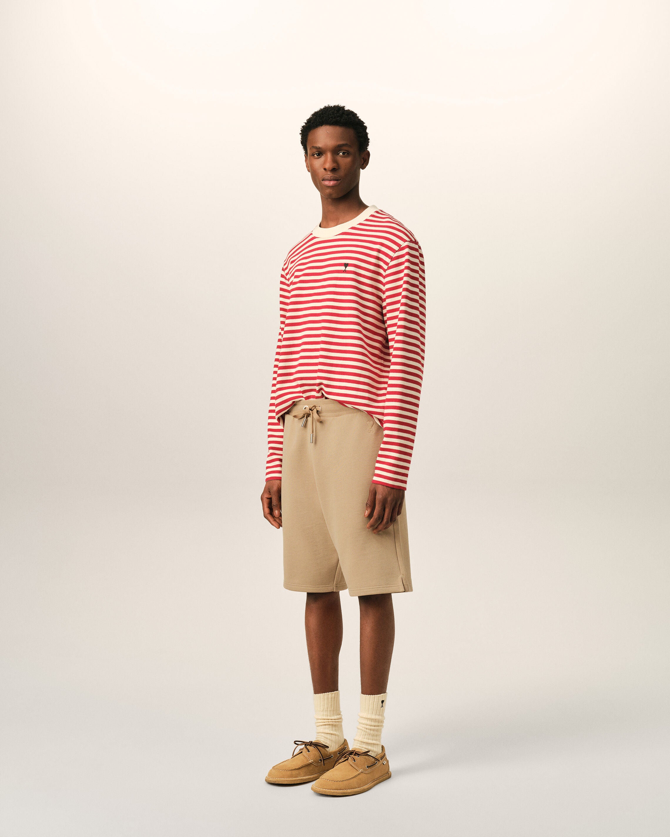 Beige cotton shorts with embossed Ami de Coeur - 6