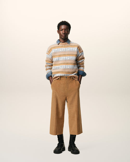 Brown Cotton Large Corduory Velvet Bermuda Short - 1 - Ami Paris