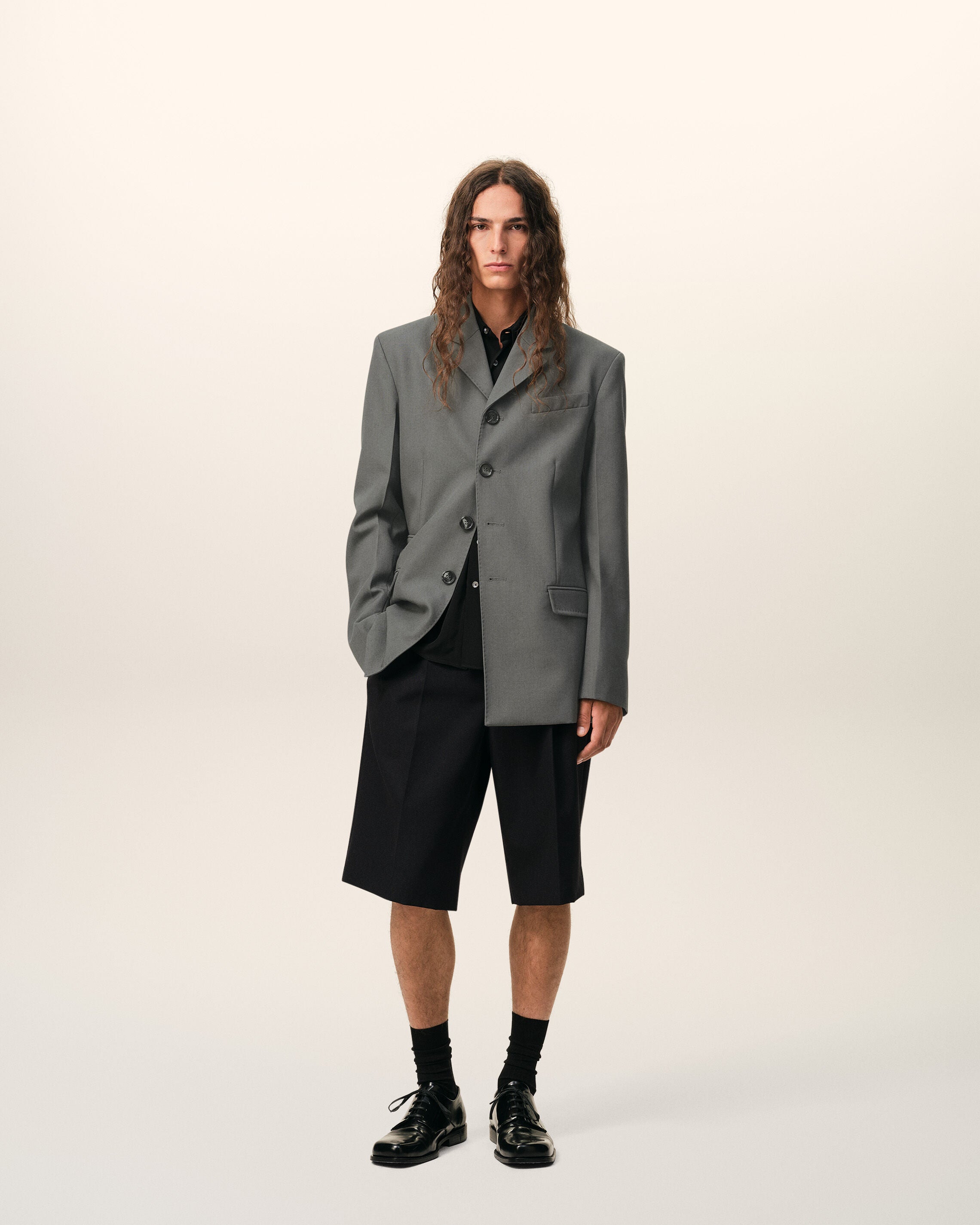 Black New Wool Low Waist Wide Bermuda Shorts - 2