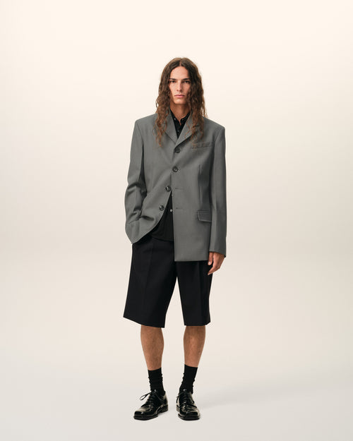 Black New Wool Low Waist Wide Bermuda Shorts - 1 - Ami Paris