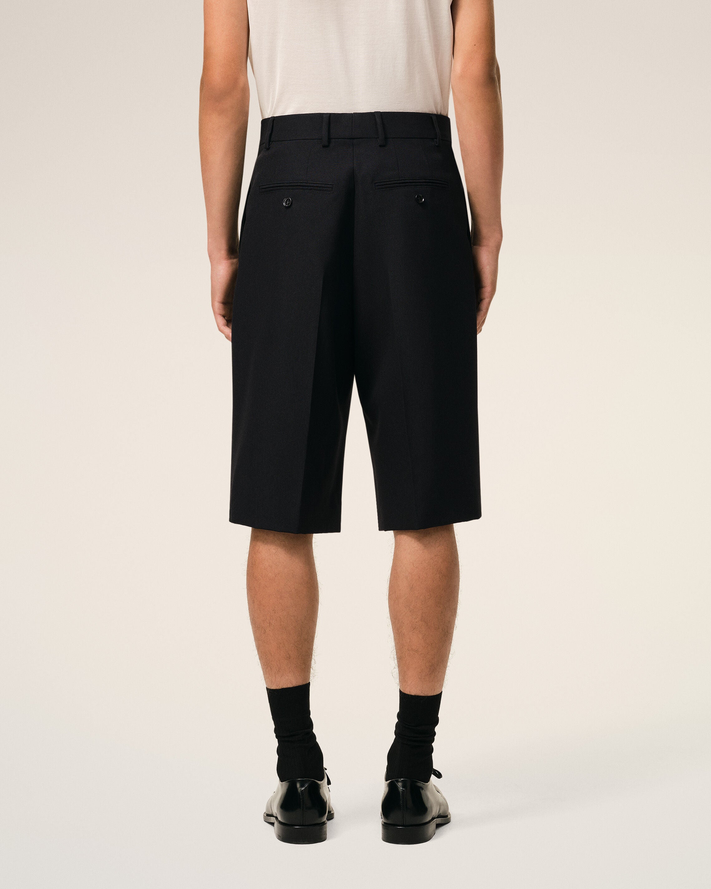 Black New Wool Low Waist Wide Bermuda Shorts - 4