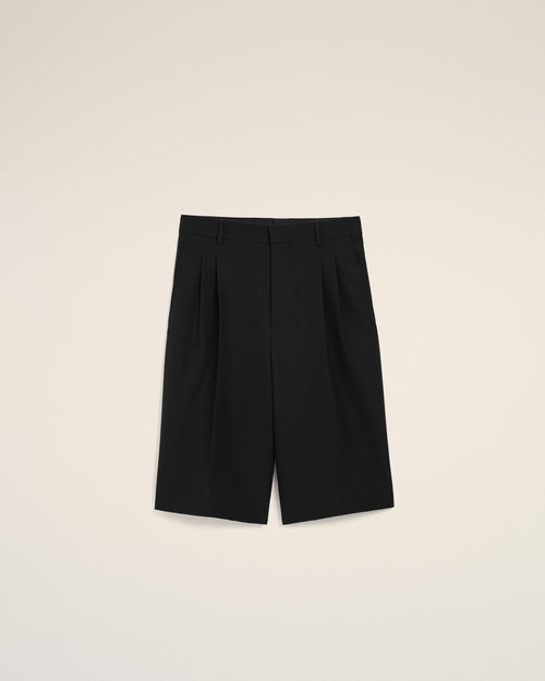 Black New Wool Low Waist Wide Bermuda Shorts - 1 - Ami Paris